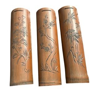 Set of 3 Vintage Enesco Imports Taiwan Carved Bamboo Wall Art